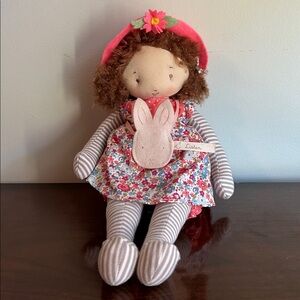 Bunnies By The Bay Daisy Girl Friend Doll Plush Pink Hat Flowered Dress